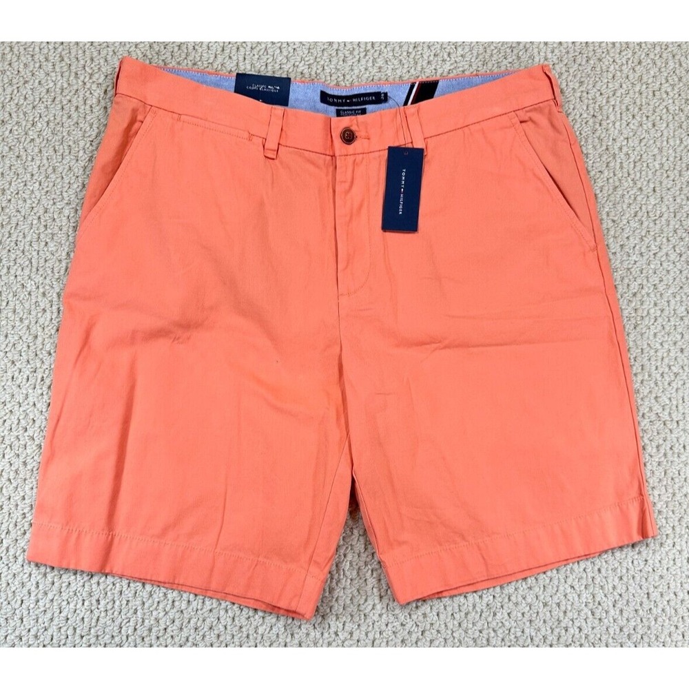 Tommy Hilfiger Shorts Mens 38 Coral Orange Classic Fit 10" Casual Chino NWD